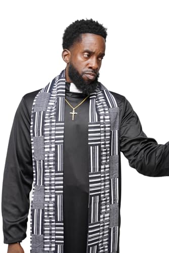 Dupsie's Kente African Print Church Clergy Pastor Choir Stole/Sash with Fringes - color: Black