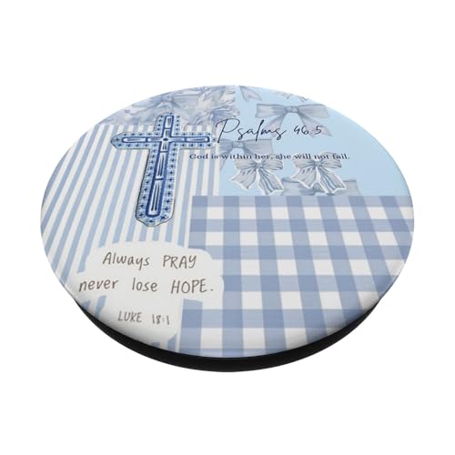 Blue Bow Floral Christian Collage Bible Verse Pattern Cross PopSockets Adhesive PopGrip - style: Adhesive PopGrip