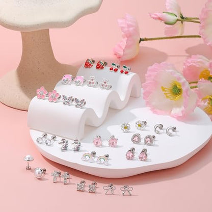 18 Pairs Hypoallergenic Screw Back Earrings for Girls Women