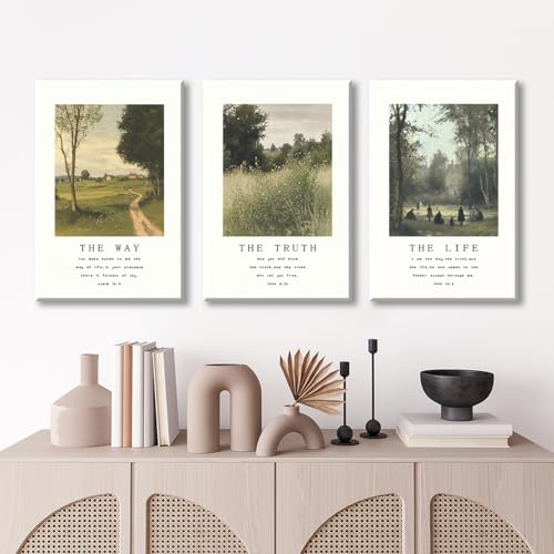 Christian Canvas Wall Art, Religious Scripture The Way The Truth The Life Poster, Set of 3 Bible Verses Print, Biblical Landscape Picture, Modern Spiritual Painting for Prayer 8x12in Wrapped Canvas - color: Set 2-Wrapped, size: 8L" x 12W"