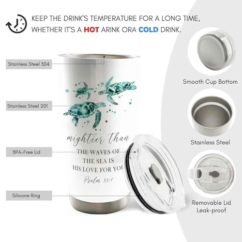 Christian Sea Turtle 20oz Travel Coffee Mug Tumbler, Christian Gifts for Women, Sea Turtle Gifts, Marine Biology Ocean Bible Verse Religious Stainless Steel Tumbler with Lid and Straw - color: mighies