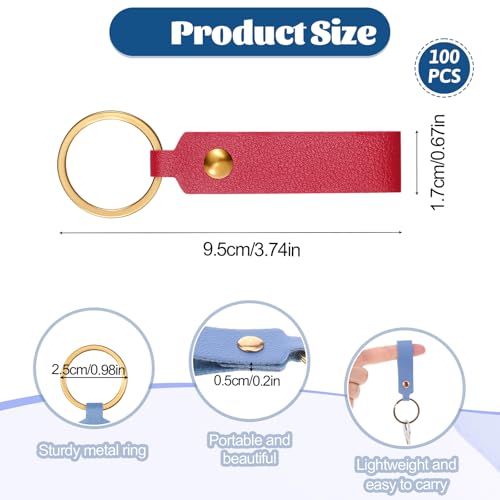 120 PCS PU Leather Keychain Blanks Bulk with Key Rings, Leather Key Fob Kit - color: 100 pcs