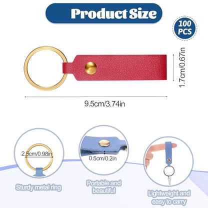 120 PCS PU Leather Keychain Blanks Bulk with Key Rings, Leather Key Fob Kit - color: 100 pcs