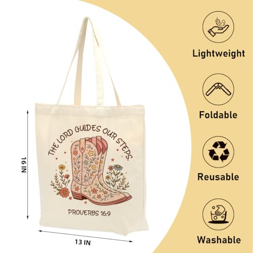 Faith Canvas Tote Bag, Christian Gifts for Women Mama Sister Inspirational Bible Verse Birthday Christmas - color: Western Christian 861