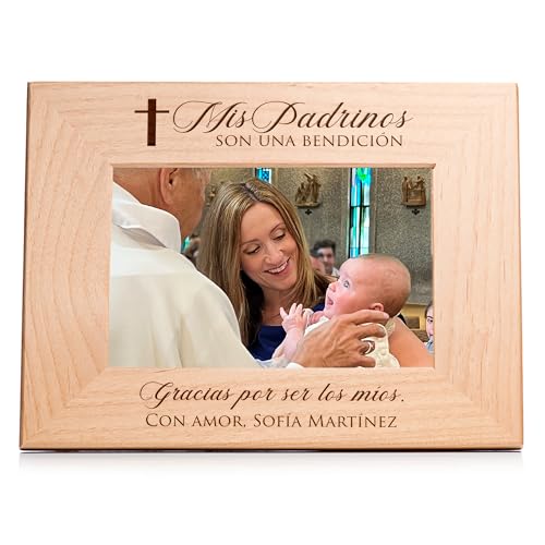 Lifetime Creations Marco de Foto Personalizado para Padrinos – Regalo para Padrino y Madrina, Propuesta de Padrinos de Bautizo Grabado en Madera, Recuerdo Personalizado (Foto 4x6 Horizontal) - color: Personalizado - Padrinos (en Español), size: 4" x 6" La
