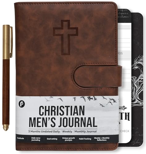 Prazoli Leather Christian Bible Prayer Journal For Men - Study Scripture Notebook & Planner Daily Devotional Undated | Religious Jesus Faith Gifts for Graduation, Pastor Baptism & Church, Cross - color: Men's Cross