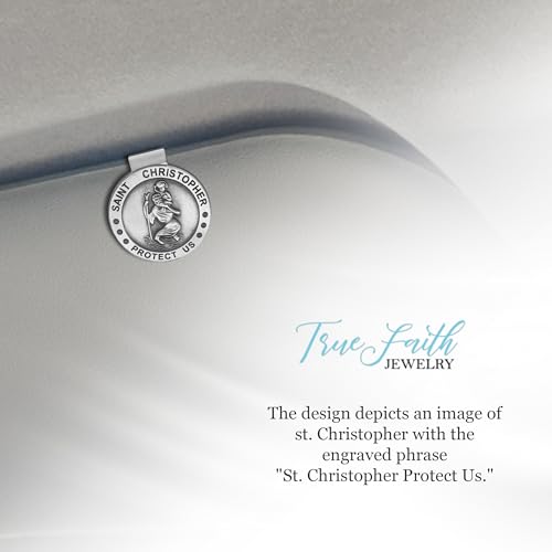 True Faith Jewelry Round St Christopher Medal Visor Clip for Car, Patron Saint of Travelers, Gift for New Driver, Fine Pewter (92% Tin) - size: St. Christopher (Round) 3