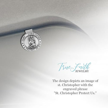 True Faith Jewelry Round St Christopher Medal Visor Clip for Car, Patron Saint of Travelers, Gift for New Driver, Fine Pewter (92% Tin) - size: St. Christopher (Round) 3