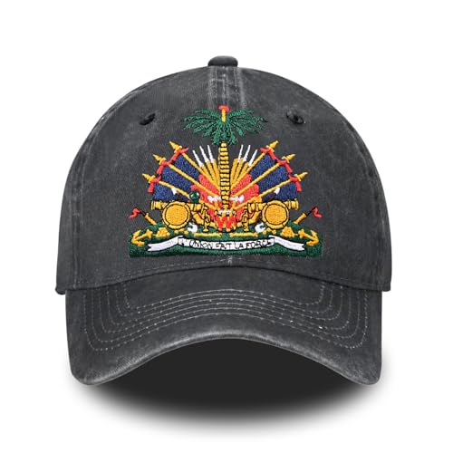 Embroidered Baseball Cap for Women Men Vintage Adjustable Washed Distressed Denim Baseball Hat - color: Haiti