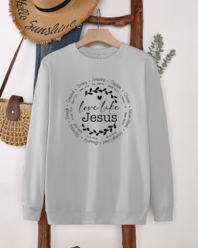 Christian Sweatshirts for Women Jesus Long Sleeve Graphic Shirts - color: Grey, size: Large