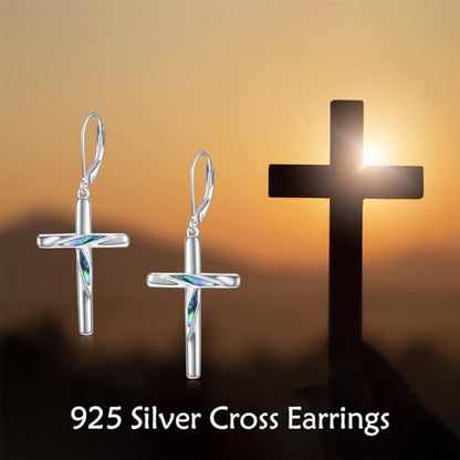 LUHE Sterling Silver Corss/Daisy/Musica Note Dangle Earrings for Women - style: Drop Cross Earrings