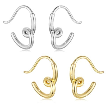 Silver Plated Hoop Earrings for Women Infinity Angel Feather Pearl Turquoise Cross Star Huggie Ear Buckles Hypoallergenic Posts Dainty Jewelry Gift - color: Silver Gold Heart
