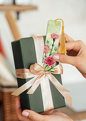 WIRESTER Set of 2 Metal Bookmarks with Light Gold Tassel for Students, Reader, Teachers, Book Lovers - Carnations Flowers, Irises Flowers - color: Carnations Flowers, Irises Flowers