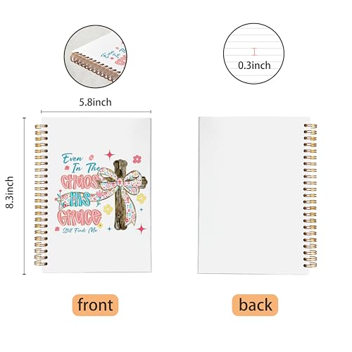 VNWEK Coquette Bow Cross Boho Christian Spiral Notebook Journal 5.5x8.3 Inch, Bible Prayer Journal for Women, Even in the Chaos Religious Scripture Lined Hardcover Spiral Notebook - color: 40-XZ-bible-notebook