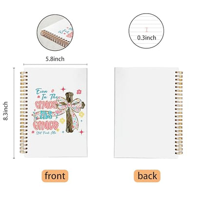 VNWEK Coquette Bow Cross Boho Christian Spiral Notebook Journal 5.5x8.3 Inch, Bible Prayer Journal for Women, Even in the Chaos Religious Scripture Lined Hardcover Spiral Notebook - color: 40-XZ-bible-notebook