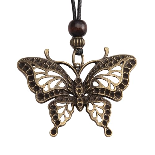 Boho Necklaces for Women Long Wooden Pendant Vintage Necklace - color: Butterfly Necklace