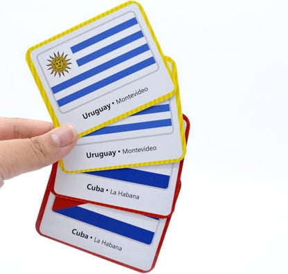 Menique Flags of the Americas Memory Matching Game – Spanish Edition – 70 Cards (35 Pairs) with Flags, Countries & Capitals – Educational Matching Game in Spanish for Kids and Adults - style: Americas