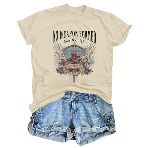 Christian Shirts for Women Bible Verse Boho Graphic Tees Shirt Religious Tshirts Vintage Floral Casual Summer Tops - color: Apricot, size: X-Large