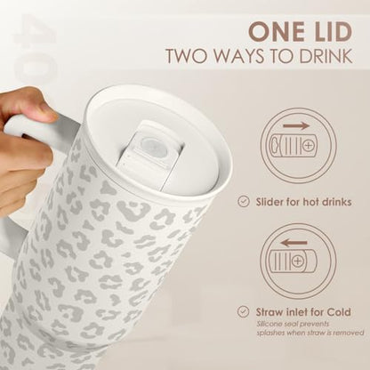 SANDJEST Leopard Tumbler with Handle, Insulated Cup Stainless Steel Travel Mug Cup, Gifts for Women Girl on Birthday Christmas, Cream Leopard, 40oz - color: Cream Leopard