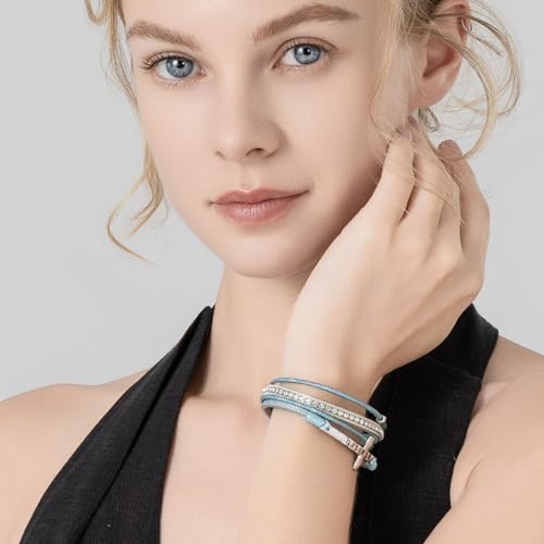 Christian Cross Leather Bracelets Boho Western Blessing Religious Jewelry - color: Teal