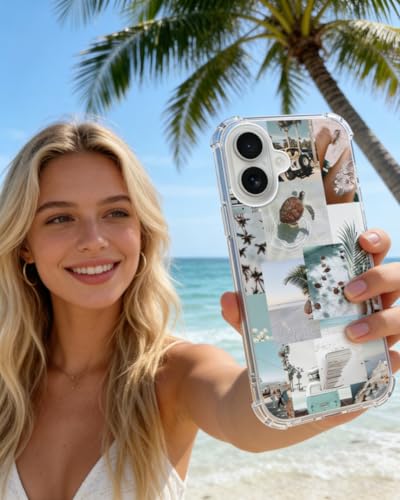 Turtle Aesthetic Collage Phone Case Compatible with iPhone 17, Pastel Summer Vibe Beach Ocean Phone Cover for iPhone 17 - color: Summer Turtle