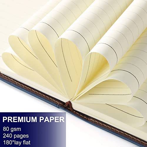 A5 Lined Leather Notebook and Pen Set with Gift Box, 240 Pages Refillable Journal with Pocket and Magnetic Buckle, Hardcover Daily Diary for Men and Women Business Travel Personal Writing- Blue - color: Blue