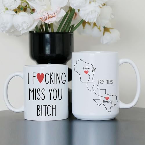 Personalized I Fcking Miss You Mug - Personalized Long Distance State To State 11Oz - Moving Away Cup - Bestie Birthday Gift - Custom Map State Distance Coffee Mug 15Oz (DISTANT-MAP-M1) - color: DISTANT-MAP-M1