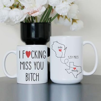 Personalized I Fcking Miss You Mug - Personalized Long Distance State To State 11Oz - Moving Away Cup - Bestie Birthday Gift - Custom Map State Distance Coffee Mug 15Oz (DISTANT-MAP-M1) - color: DISTANT-MAP-M1
