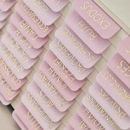 Laminated Bible Tabs for Women and Men, Gold Foil Embossed Lettering - style: Pink