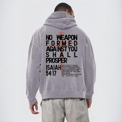 Christian Hoodies Men Jesus No Weapon Formed Against You Sweatshirts Faith God Oversized Acid Wash Graphic Pullover - color: Gray, size: Small