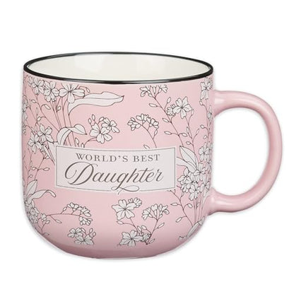 Christian Art Gifts Large Dishwasher/Microwave Safe Ceramic Coffee Mug - color: Pink Floral/Best Daughter, size: 14 Ounces