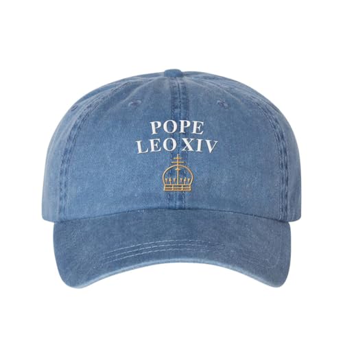 Pope Leo XIV with Crown Embroidered Baseball Cap Adjustable Cotton Dad Hat Pigment-Dyed - color: Royal Blue