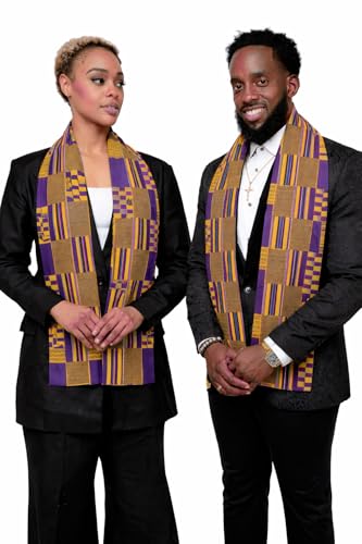 Dupsie's Kente African Print Stole – Made in Africa Black History Month Sash for Church, Choir, School & Cultural Events - color: Purple and Gold