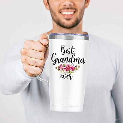 SANDJEST Grandma Tumbler with Handle 20oz Stainless Steel Insulated Tumblers Coffee Travel Mug Nana Cup Best Grandma Gift for Grandmother Grandmom Mimi Grandmas Gift for Birthday Christmas - color: Grandma 2