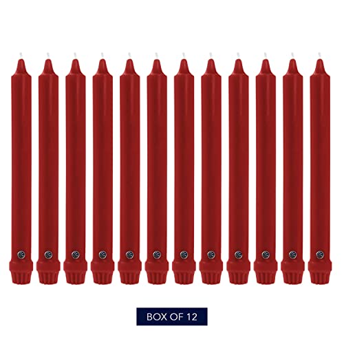 Colonial Candle Unscented Taper Candle, Classic Collection, Red, 8 In, Pack of 12 - Up to 6 Hours Burn - color: Red, size: 8 In, style: Classic