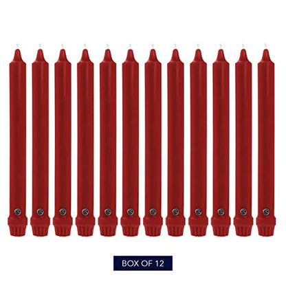 Colonial Candle Unscented Taper Candle, Classic Collection, Red, 10 in, Pack of 12 - Up to 8 Hours Burn - color: Red, size: 10 In, style: Classic