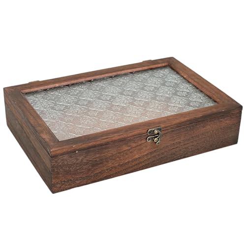 Keepsake Box - Vintage Wooden Decorative Box with Glass Lid for Jewelry, Trinket, Photo & Memory Storage (Large) - size: Large