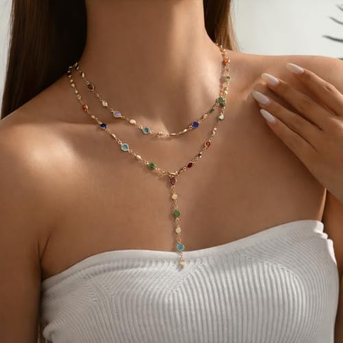FAXHION 5PCS 14k Gold Plated Cross Necklaces for Women, Pendant Stacked Layered Diamond Y Long Boho Jewelry Sets Adjustable Accessories Trendy Gifts for Women - color: gold-02
