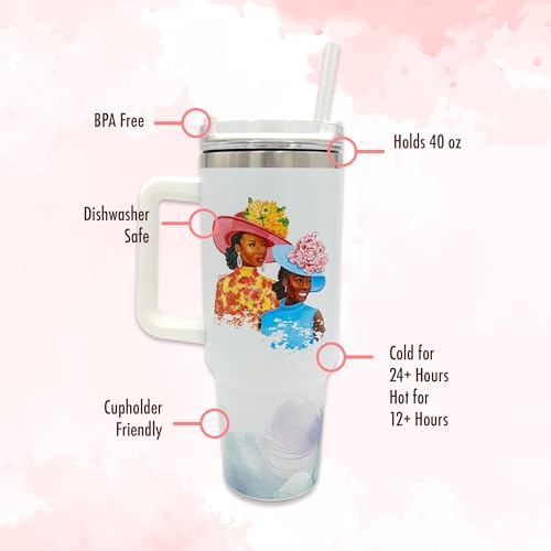 40oz Tumbler with Inspirational Quotes, African American Art, Handle, Straw & Twist-On Lid – Leak-Proof Insulated Drinkware for Black Women, Uplifting Gift - Sunday Morning - color: Sunday Morning