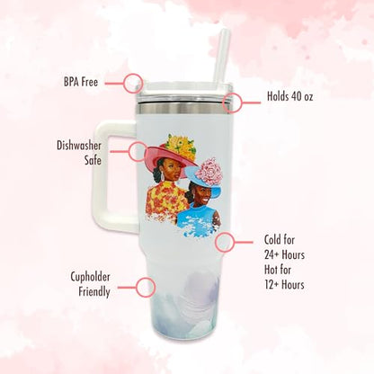 40oz Tumbler with Inspirational Quotes, African American Art, Handle, Straw & Twist-On Lid – Leak-Proof Insulated Drinkware for Black Women, Uplifting Gift - Sunday Morning - color: Sunday Morning