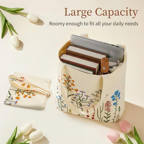 Canvas Tote Bag for Women with Zipper Cute - color: Wildflower