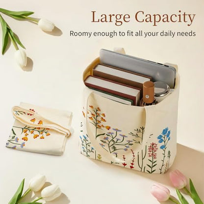 Canvas Tote Bag for Women with Zipper Cute - color: Wildflower