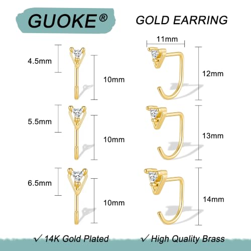 3 Pairs Backless Earrings for Women, Stay Close Half Hoop Earrings - color: Gold-CZ Triangle 4/5/6mm