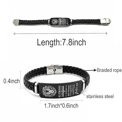 Adjustable Leather Christian Bracelet For Men, Faith Religious Gifts - color: JOSHUA 1:9