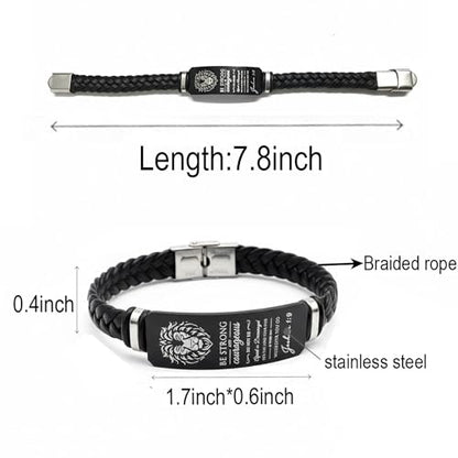 Adjustable Leather Christian Bracelet For Men, Faith Religious Gifts - color: JOSHUA 1:9