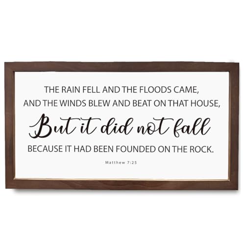 Christian Decor, Bible Verse Wall Art, Matthew 7:25, Religious Art Wall Decor, Christian Gift for Family or Friends, Housewarming Gift, Wood Framed Sign, Inspirational Decoration - color: MATTHEW 7:25