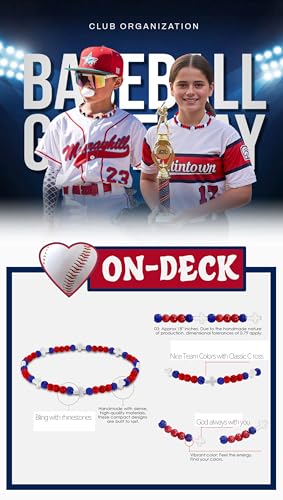 Beaded Baseball Necklace | Adjustable Sports Rope Chain with Baseball Cross Charm - Great Baseball Drip Gift for Players and Fans - color: Red-Royal-Wht