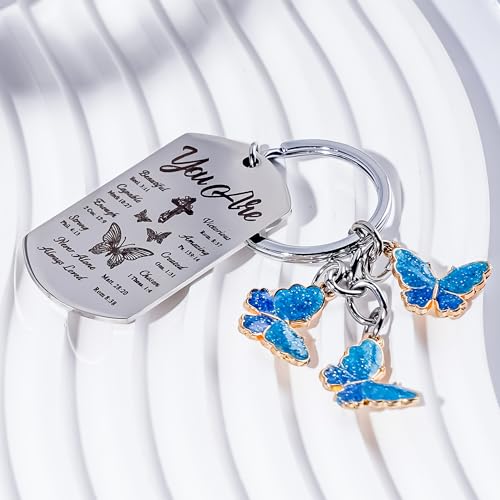 Inspirational Christian Gifts Keychain for Women - Religious Gift Keyring for Men, Priests, Sister, Friend, Mom, Catholic - style: Butterfly