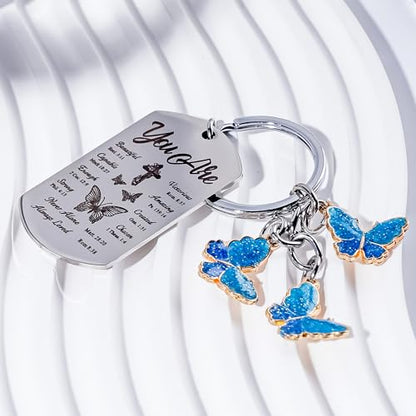 Inspirational Christian Gifts Keychain for Women - Religious Gift Keyring for Men, Priests, Sister, Friend, Mom, Catholic - style: Butterfly