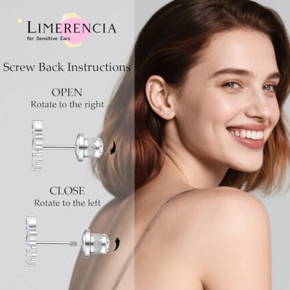 Limerencia Titanium Flat Back Screw Back Stud Earrings for Women Men - color: Silver 8